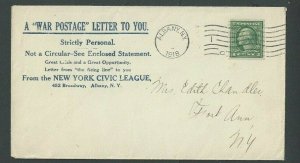 1918 WW1 #144 Coil On Crisis Letter From The NY Civic League Broadcasting -----