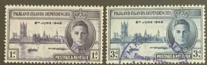 FALKLAND ISLANDS DEP. 1946 VICTORY SET SGG17/G18 USED