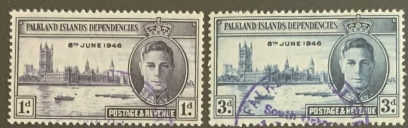 FALKLAND ISLANDS DEP. 1946 VICTORY SET SGG17/G18 USED