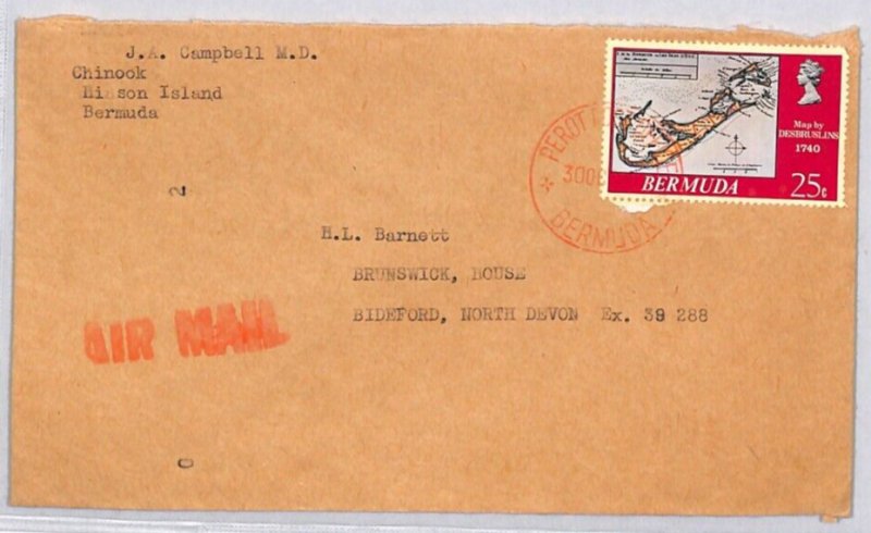 BERMUDA Commercial Air Mail Cover Perot Red CDS GB Devon Bideford{samwells}ZC20