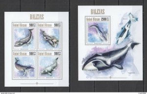 2013 Guinea-Bissau Whales Fauna Marine Life Kb+Bl ** Stamps St1188