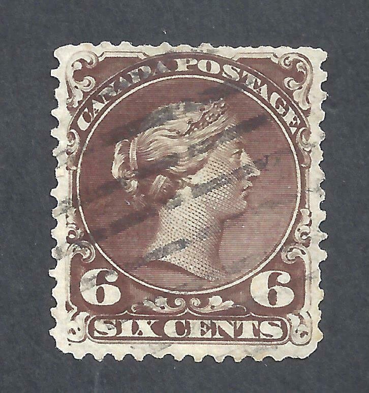 Canada 6ct DARK BROWN LARGE QUEEN SCOTT 27 USED BS21280