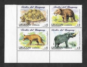 SE)1998 URUGUAY, FROM THE FOSSILS OF URUGUAY SERIES, 4 MNH STAMPS