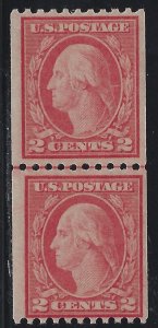 Scott # 450  Lot E325  2c Washington Type III coil line pair  MNH OG