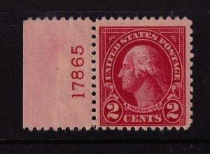 1923 Washington 2c carmine Sc 554 MNH left plate number single CV $15 (L02