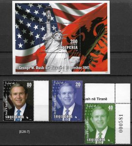 [E26-7]- Albania 2007-G.W.Bush in Tirana Sc.2793-2795  strip  of 3 +block, MNH**