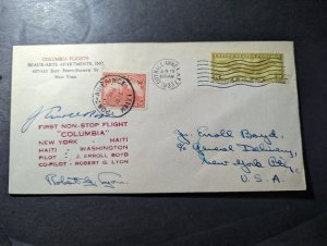 1933 USA Columbia Signed Airmail First Flight Cover FFC NY Round Trip via Haiti