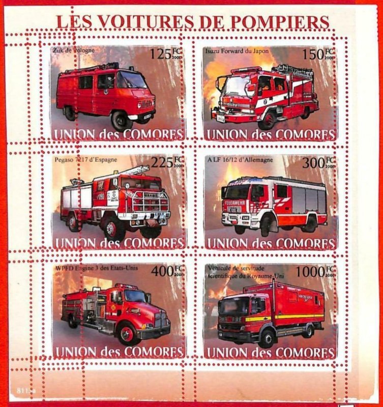 A3177 - COMOROS, ERROR MISSPERF, Miniature s: 2009, Fire Trucks/Engines, Isuzu