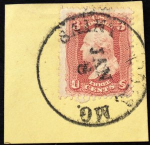 U.S. Used Stamp Scott # 65 3c Washington. SOTN St. Louis CDS Cancel (on piece)!