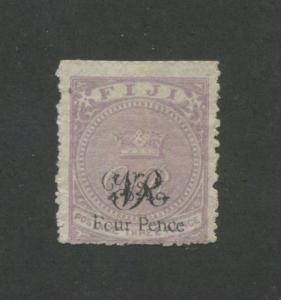 1877 Fiji Postage Stamp #38 Mint Average No Gum 4 Pence Overprint Surcharge