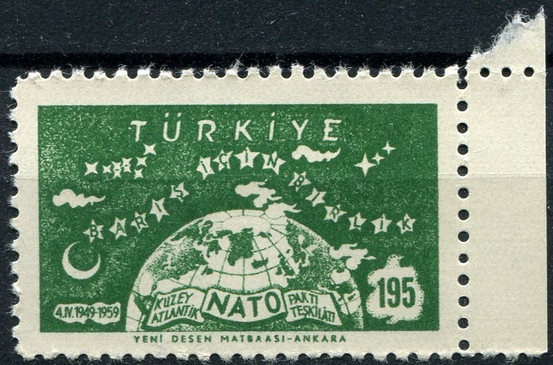 Turkey Sc#1437 MNH, 195k grn, NATO, 10th Anniversary (1959)