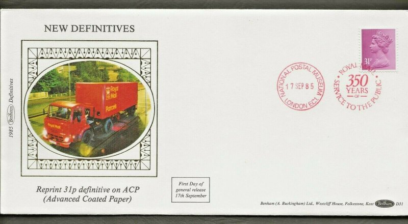 17/9/1985 31p REPRINT PURPLE DEFINITIVE ON ADVANCED COATED PAPER(ACP) FDC