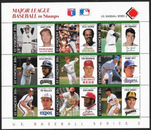 St Vincent (8) Baseball Players Full Sheets ALL Mint Never Hinged Pristine