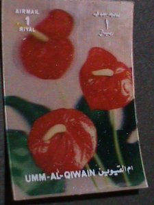 ​QIWAIN STAMP - LOVELY COLORFUL RED FLOWERS- AIRMAIL- 3-D STAMP MNH #2