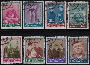 Ajman #19-26 Used OG (CTO) LH; complete set of 8 - Life of John Kennedy (1964)