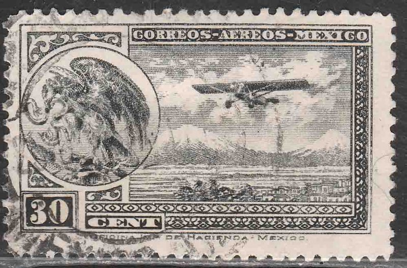 MEXICO C14, 30¢ Early Air Mail Plane and coat of arms USED. VF. (1192)