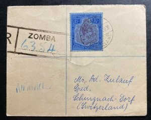 1948 Zomba Nyasaland Registered Cover To Schinznach Switzerland Sc#63