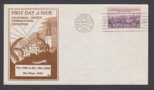 US Mel 773-13a 1935 3c California Exposition, brown R. Dyer cachet, SAN DIEGO ca