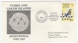 Turks and Caicos 1976 Bicentrnnial Coin Day Covers (4)  ...   7602959