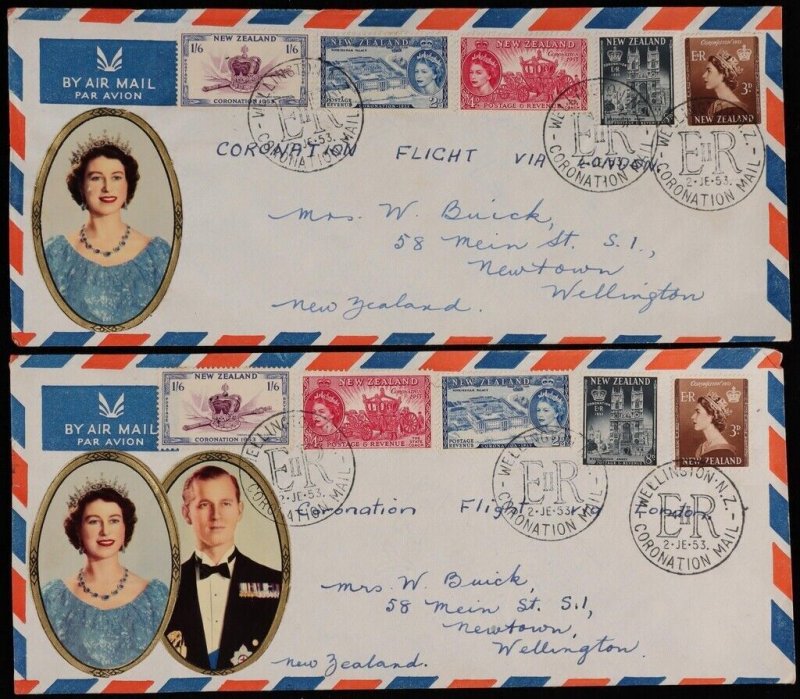 NEW ZEALAND 1953 Coronation sets on long First Day Covers (5).