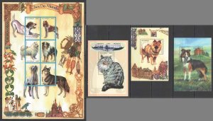 A0977 1999 Mozambique Domestic Animals The World Of Cats & Dogs 3Bl+1Kb Mnh