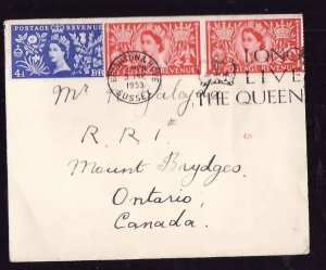 Great Britain-Sc#313-4- id1-cover-QEII Coronation FDC to Canada-June 3 1953-