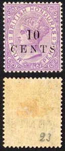 British Honduras SG28 1882-87 10c on 4d Mauve Wmk Crown CA Perf 14 M/M