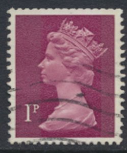 GB  Machin 1p X844 2 Phosphor bands  Used  SC#  MH23  see scan and details