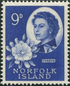 Norfolk Island 1960 SG29 9d QEII and Cereus flower MNH