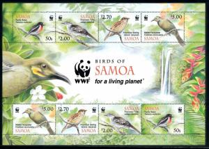 [78398] Samoa 2009 Birds Vögel Starling Honeyeater WWF Full Sheet MNH