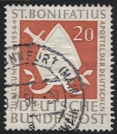 GERMANY 1954 Sc 724  20pf  St Boniface, Used, VF Bishop's Miter