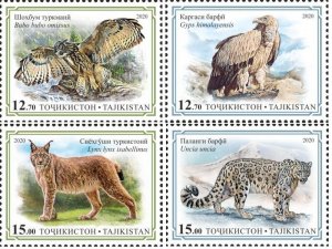 Tajikistan 2020 Predators from the Red Book set of 4 perforated stamps MNH