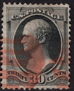 US #154 Fine/Very Fine. Pretty red cancel. Intense color.