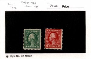 United States Postage Stamp, #405-406 Mint NH, 1912 Washington (AE)