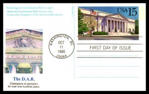 US UX151 Constitution Hall Fleetwood U/A FDC Postal Card