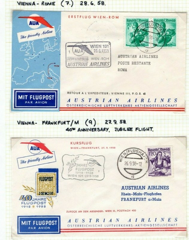 AUSTRIA FIRST FIGHT COVERS{2}Vienna Rome/Frankfurt AUSTRIAN AIRLINES 1958 EP590