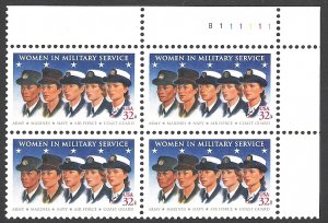 US Cat #3174, Plate Block, Military Women, MNH*-