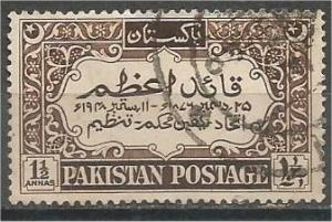 PAKISTAN, 1949, used 11/2p, Death of Jinnah, Scott 44