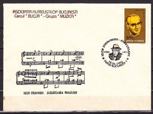 Romania, JUN/92. Composer I. Stravinski Cancel on a Cachet Cover. ^