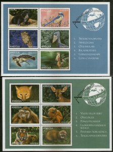 Angola 1999 Owl Animals of World Wild Life Birds Sc 1063-64 Sheetlets MNH # 7611