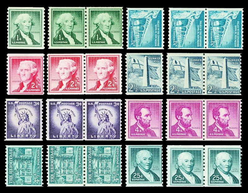 Scott 1054-1059A 1c-25c Liberty Coil Singles & Pairs All Mint F-VF NH Cat $15.05