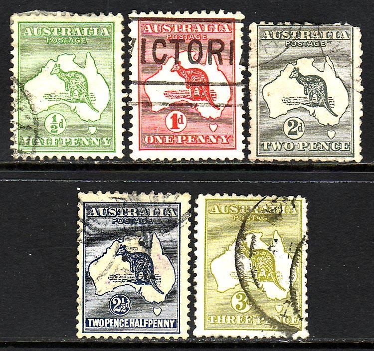 AUSTRALIA 1-5 Used '13 Kangaroo to 3d value $42.00