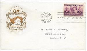 US 856 (PL-19a) 3c Panama Canal FDC Farnam Cachet ECV $45.00