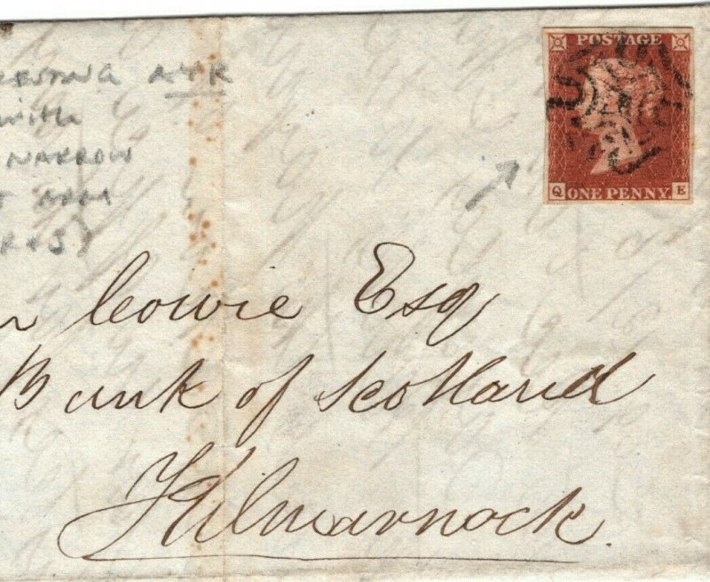 GB SCOTLAND *Ayr* MX Cover MALTESE CROSS 1d Red Kilmarnock 1842 EA8