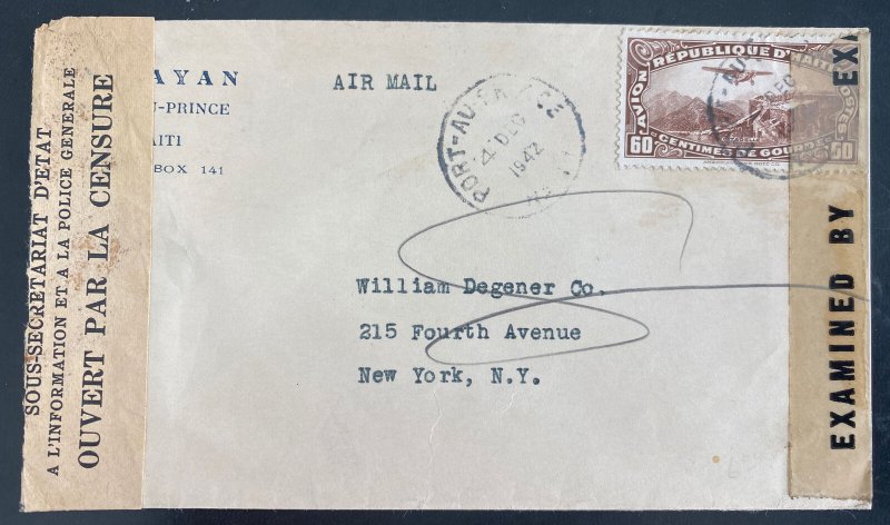 1942 Port Au Prince Haiti Airmail Censored Cover To New York Usa 