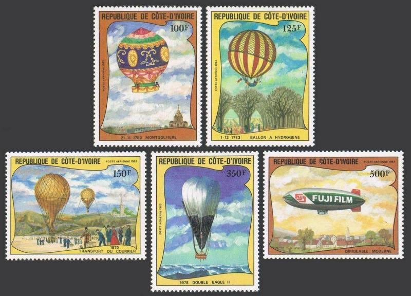 Ivory Coast C71-C75,MNH.Michel 772-776. Manned Flight,200,1983.Various balloons.