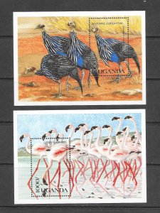 BIRDS - UGANDA #807-8  FLAMINGOS & GUINEA FOWL S/S MNH