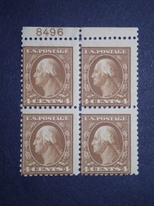 US Stamps Unused FVF 1917 Washington 4 Cent Scott 503 MNH Block of 4 MNH