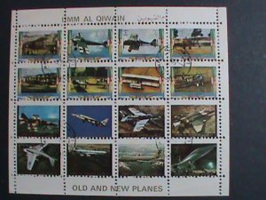 ​UMM AL QIWAIN-1973 WORLD FAMOUS OLD AND NEW PLANES CTO MINI SHEET VERY FINE