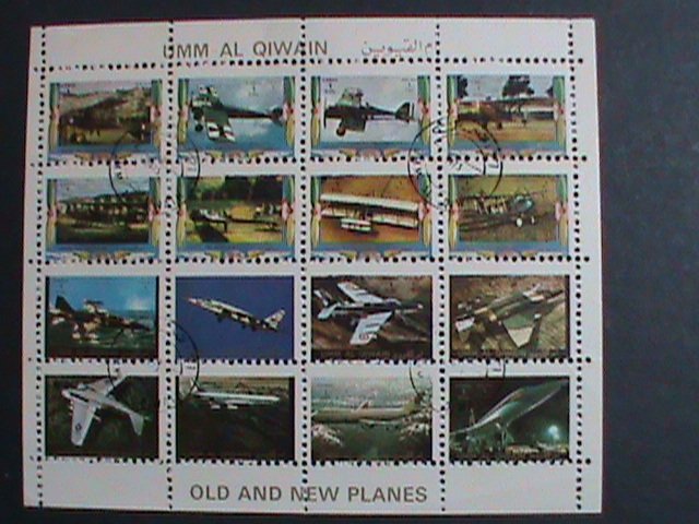 ​UMM AL QIWAIN-1973 WORLD FAMOUS OLD AND NEW PLANES CTO MINI SHEET VERY FINE